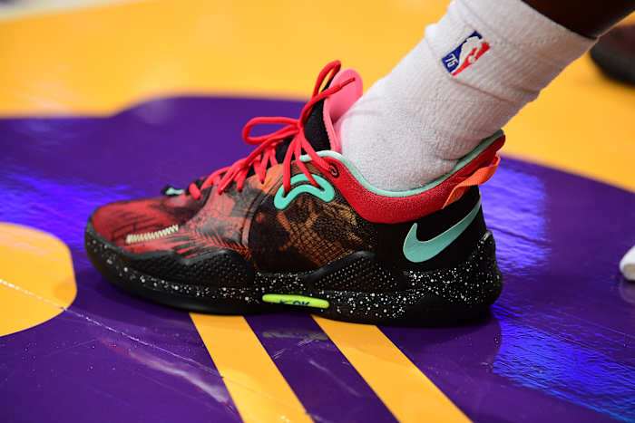 Minnesota Timberwolves guard Patrick Beverley wears the Nike PG  'Drew League'.